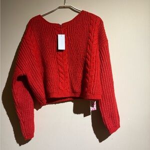 Freshman Vibrant Red Cable Knit Sweater